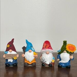 NWT- Set of 4- Adorable Hand Painted- Garden Gnome Statue Decorations